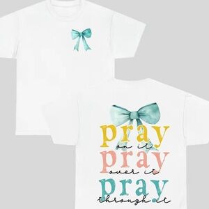 Women  White T-Shirt with Teal Bow Design